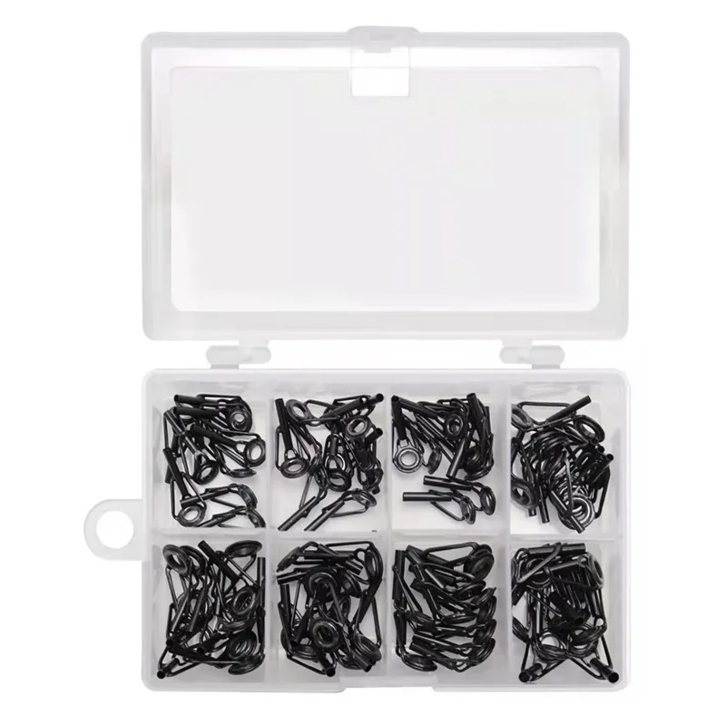 Fishing Rod Accessories 8/16/80Pcs Black Top Tip Guide for Spinning Casting Fishing Rod Building Repair Eye Line Ring Stainless Steel Frame