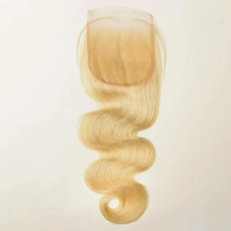 613 Blonde 4x4 Lace Closure Body Wave Human Hair Pre-Plucked Hairline 10-22 Inch Brazilian Virgin Hair Transparent Lace