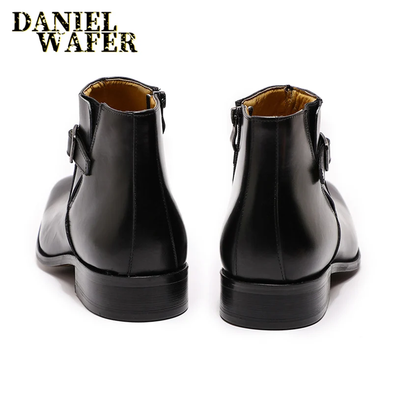 Real Leather Men's Boots Classic Italian Ankle Boots High Top Dress Shoes Zipper Buckle Formal Shoes For Men Blue Basic