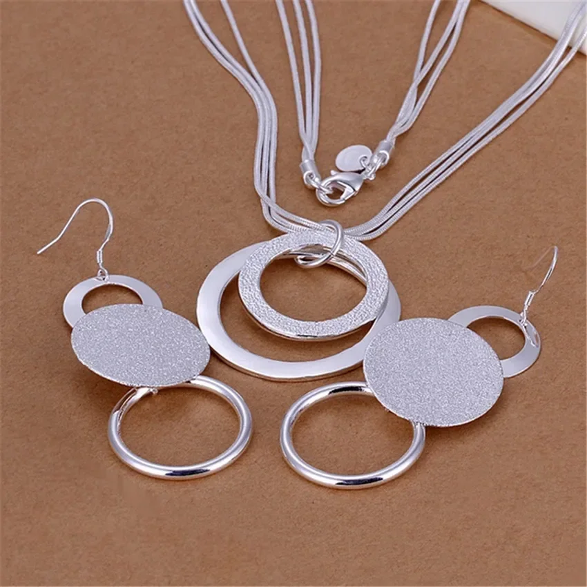 Charms Wedding Color Silver Jewelry Fashion Pretty Pendant collana orecchino Women Party Set TOP Quality timbrato