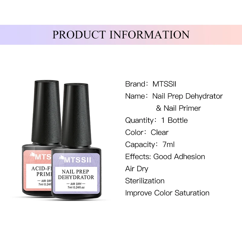 Mtssii 2PCS Nail-Primering Nail Prep Dehydrate Base Top Coat Long Lasting Air Dry for UV Gel Polish Lacquers Sterlization Liquid 5