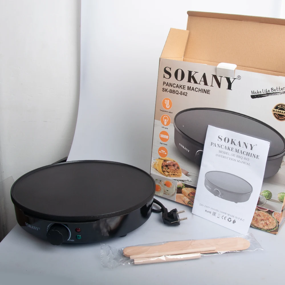 12" Griddle & Crepe Maker Non-Stick Electric Crepe Pan Batter Spreader & Recipe Guide- Dual Use for Eggs Pancakes electric crepe maker