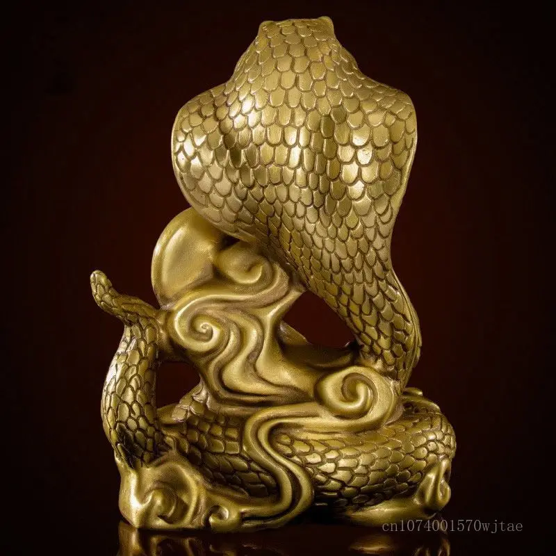 Animal Mascot Snake Sculpture Creative Brass Crafts Chinese Style Indoor, Living Room, Office, Bedroom, Buddhist Hall Decor, 1Pc 4