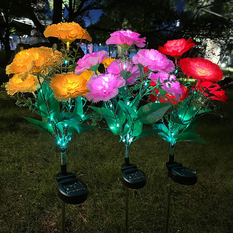 7 Heads Carnation Outdoor LED Solar Light Garden Flower Waterproof Decorative Solar Powered Yard Lawn Pathway Wedding