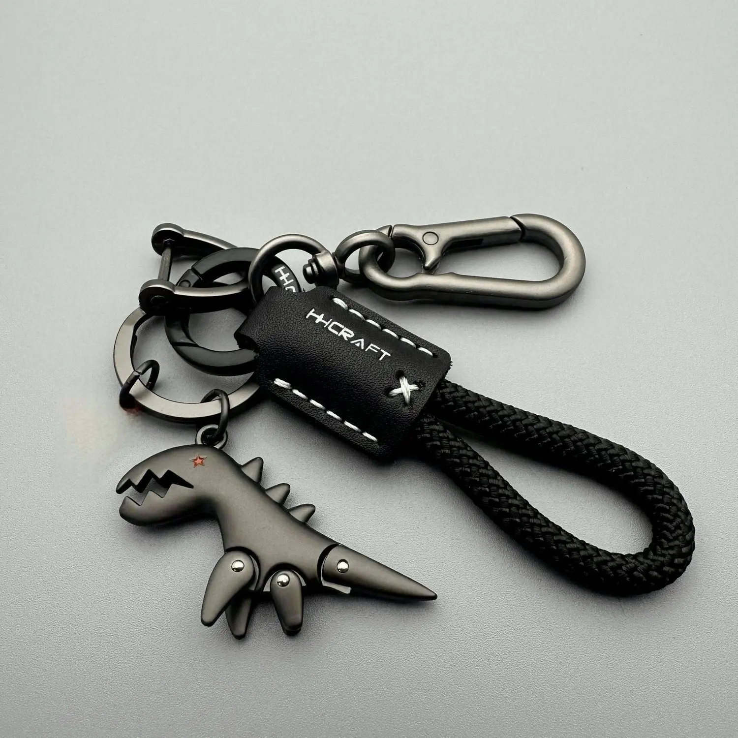 60g overweight Minimalist dinosaur pendant Premium Handmade Leather Keychain with Braided Strap Anti Loss Car Keys