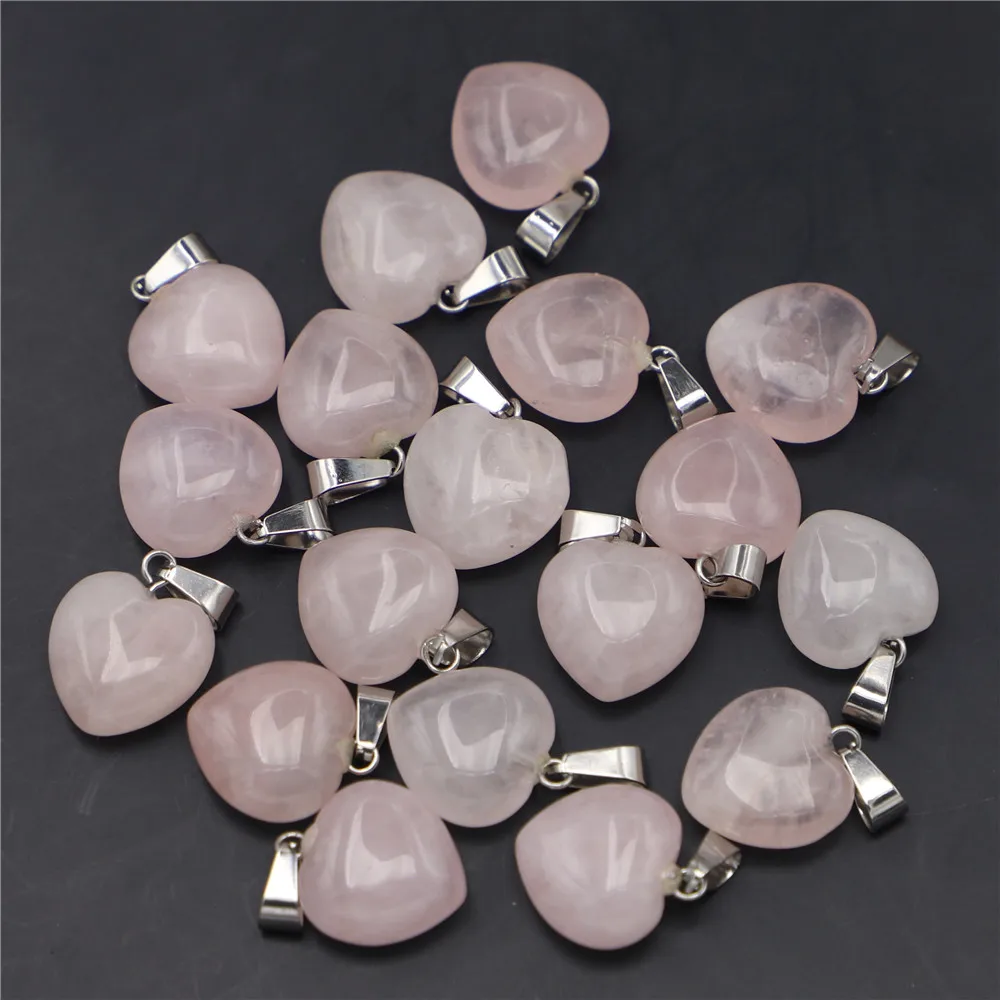 Fashion Natural Rose Quartz Stone Crystal Heart Fan Pendants Charms Waterdrop Gourd Star Moon for Women Jewelry Making 30PCS