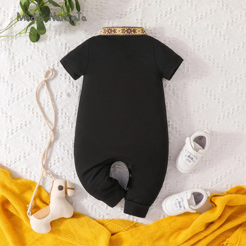 Baby boy arabic style clothes 3 colors black green white printed short sleeved rompers holiday Ramadan jumpsuits photo props 2
