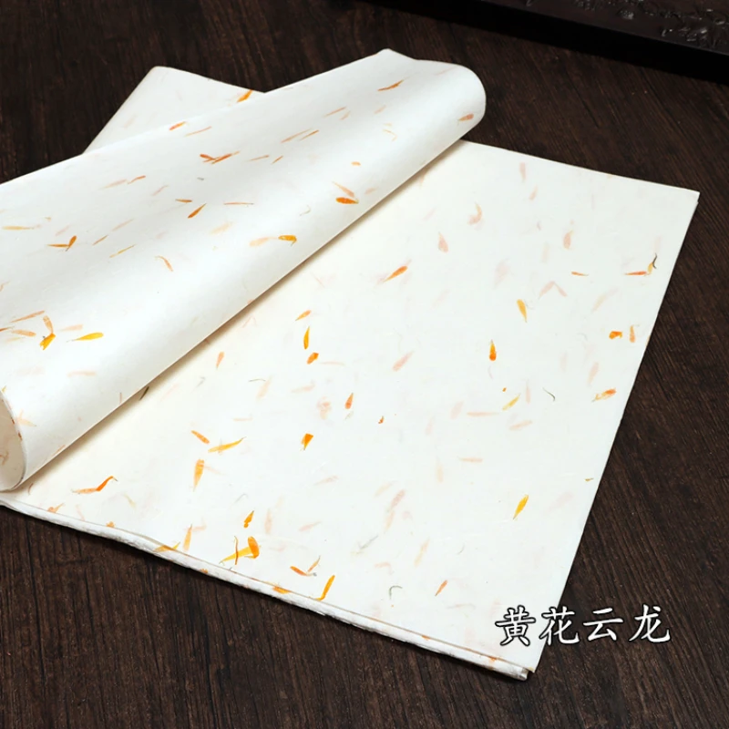 Half Ripe Rice Paper Handmade Flower Plants Long Fiber Yunlong Xuan Paper Calligraphy Brush Writing Painting Papier Stationery