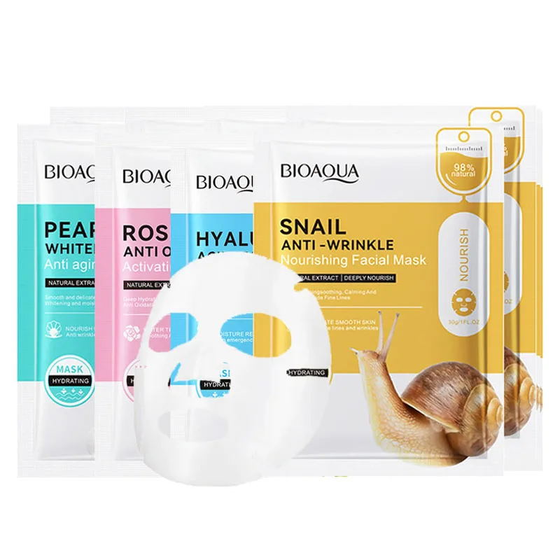 

BIOAQUA 20pcs Snail Hyaluronic Acid Face Masks skincare Moisturizing Anti Wrinkle Whitening Face Mask Facial Skin Care Products