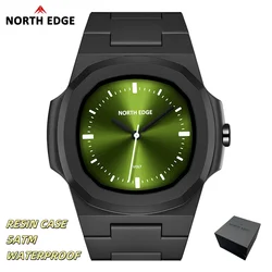 NORTH EDGE Men's Fashion Quartz Watch - Stylish Resin Case, Square Design, 50M Waterproof, Ideal Gift (Green Black)