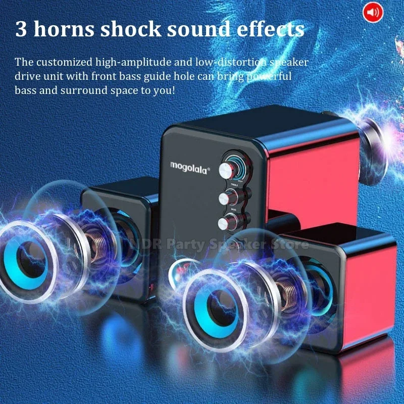 2.1채널 컴퓨터 스피커 서브우퍼 블루투스 유선 듀얼 모드 HIFI 서라운드 사운드 RGB LED 조명 게이밍 데스크탑 오디오 스피커