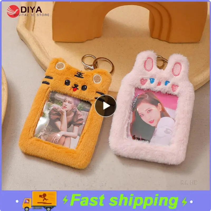 

Korea Cute Bear Rabbit Plush Photocard Holder Kpop Idol Photo Sleeve Case ID Card Cover With Keychain Bag Pendant Stationery