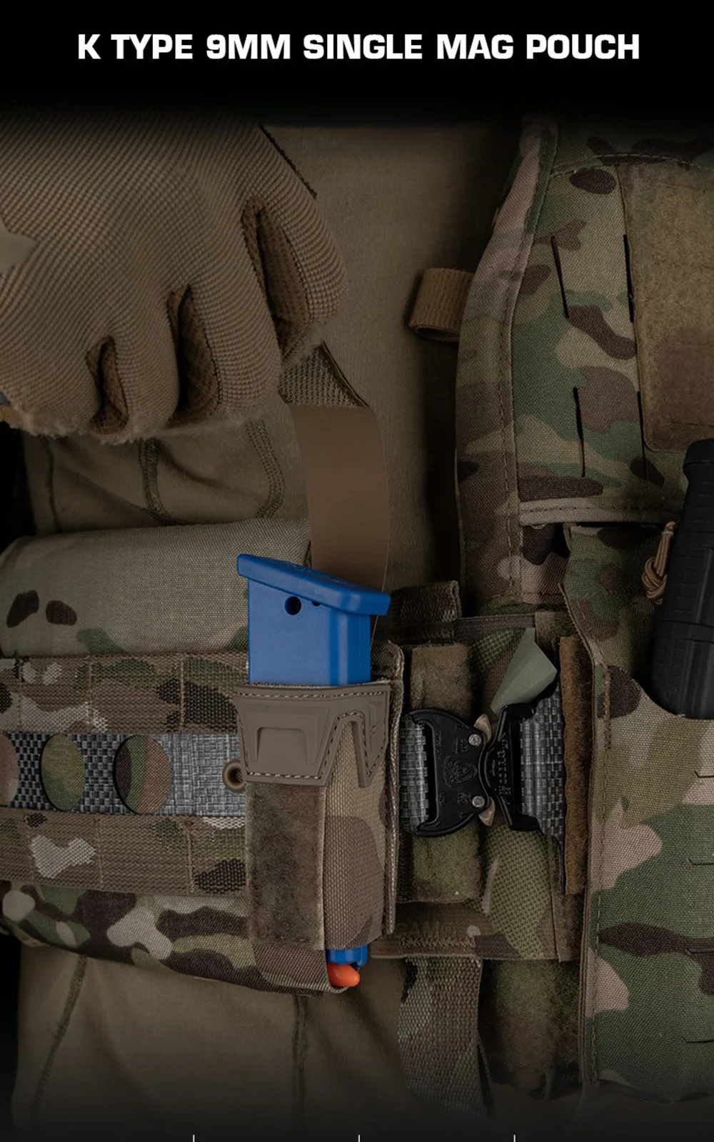 Description Picture 2 of itemOPHIDIAN Single Mag Pouch 9mm Battle Belt Mag Pouches Knife Flashlight Holster Gear MOLLE Compatible for Hunting Shooting