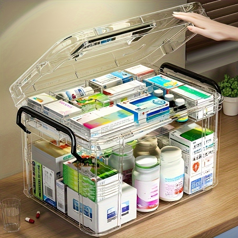 Modern Waterproof PVC Medicine Storage Box, Double-Layer, Stackable, Flip Top Closure, Rectangle Shape