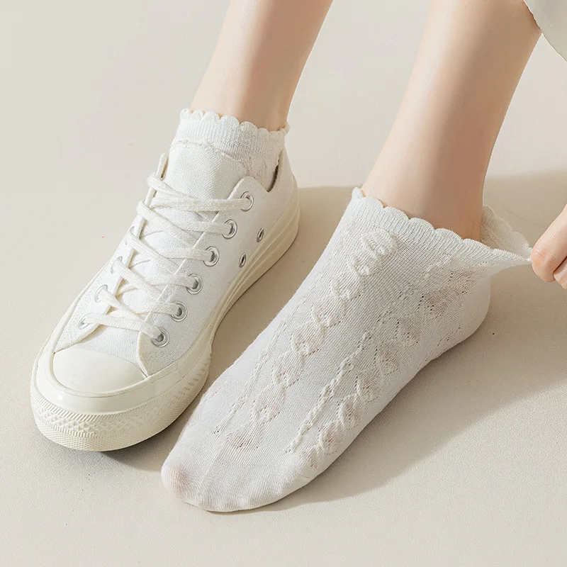 

Милые милые белые кружевные короткие носки JK Lolita для девочек хлопковые летние тонкие прозрачные шелковые женские чулки с оборками