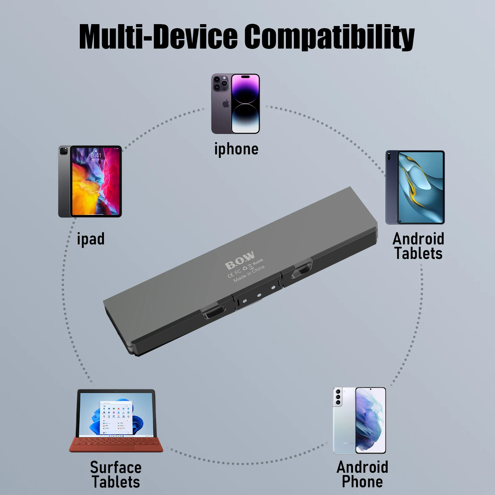 Wireless Folding Keyboard for iPads Phones Tablet