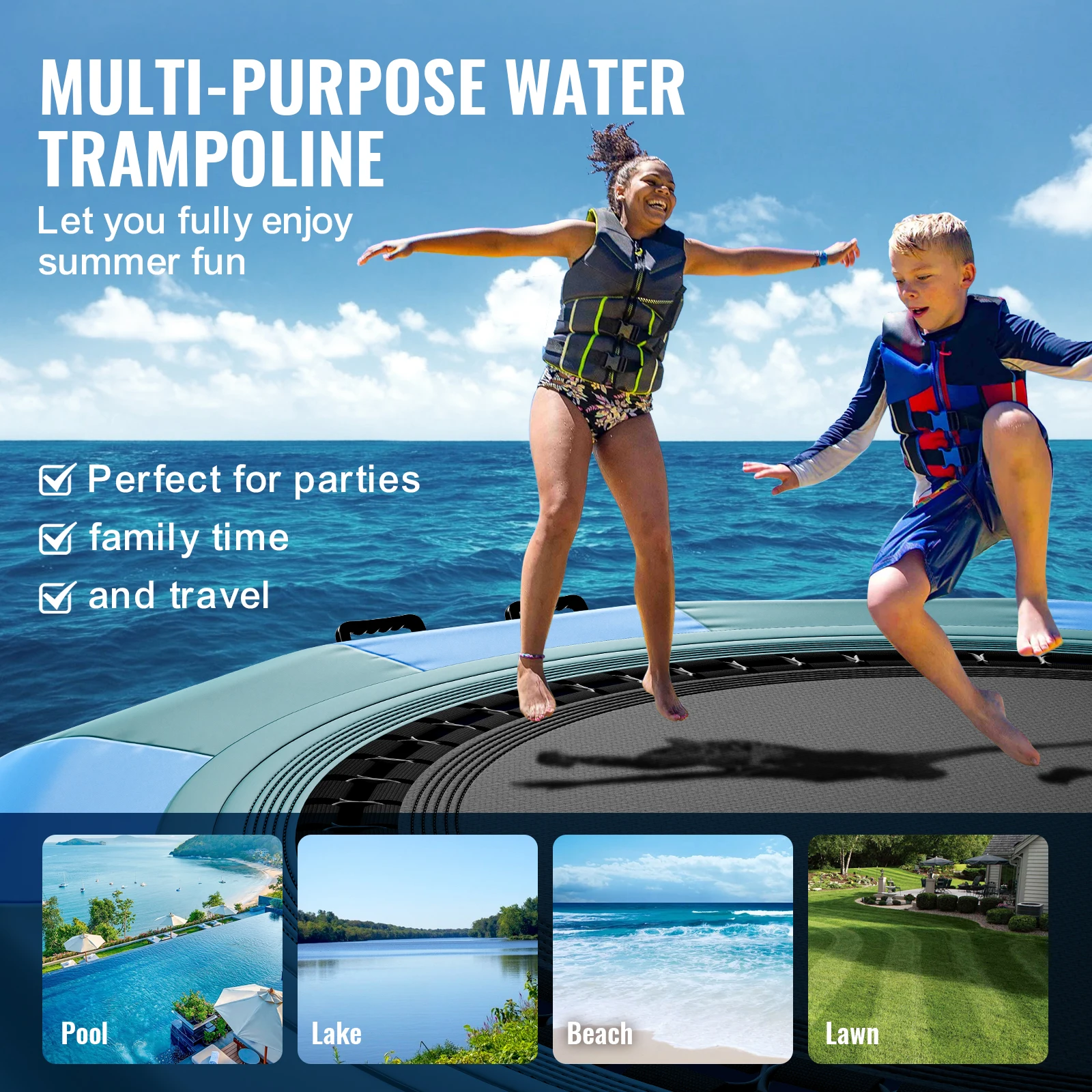 VEVOR 12 ft Inflatable Water Bouncer Portable Bounce Swim Platform Kids Adults Floating Rebounder for Pool Lake Water Sports 6
