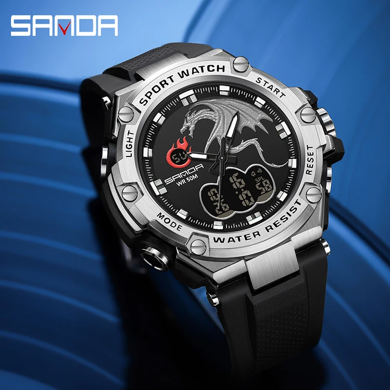 

Quartz Wristwatches Sport Top Brand SANDA Military Army Clock Alarm Dual Display LED Electronic Watch Waterproof Watches For Men