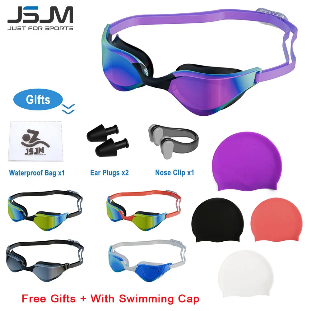Lunettes de natation professionnelles JSJM anti-buée + bonnet - Cadeau idéal homme femme pour sports aquatiques