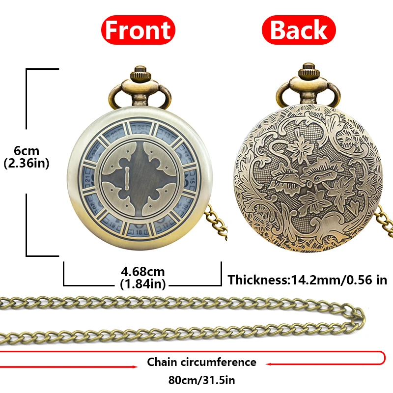 Vintage Bronze Steampunk Cutout Engraving Quartz Pocket Watch Necklace Pendant Clock Chain Men Women Chain Gift