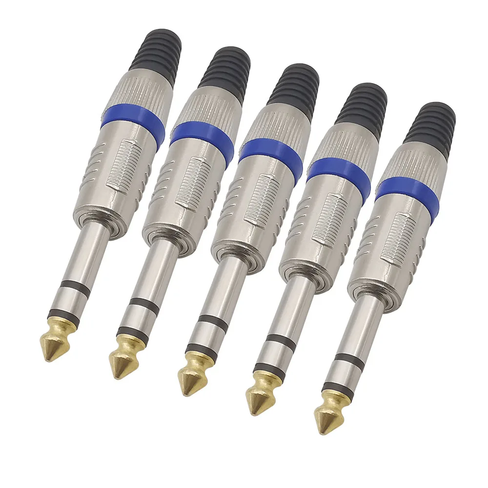 

5Pcs/lot Stereo 6.35mm Wire Connector Audio TRS 1/4inch Male Plug Jack Amplifier Microphone Soldering DIY Adapter Nickel Plated