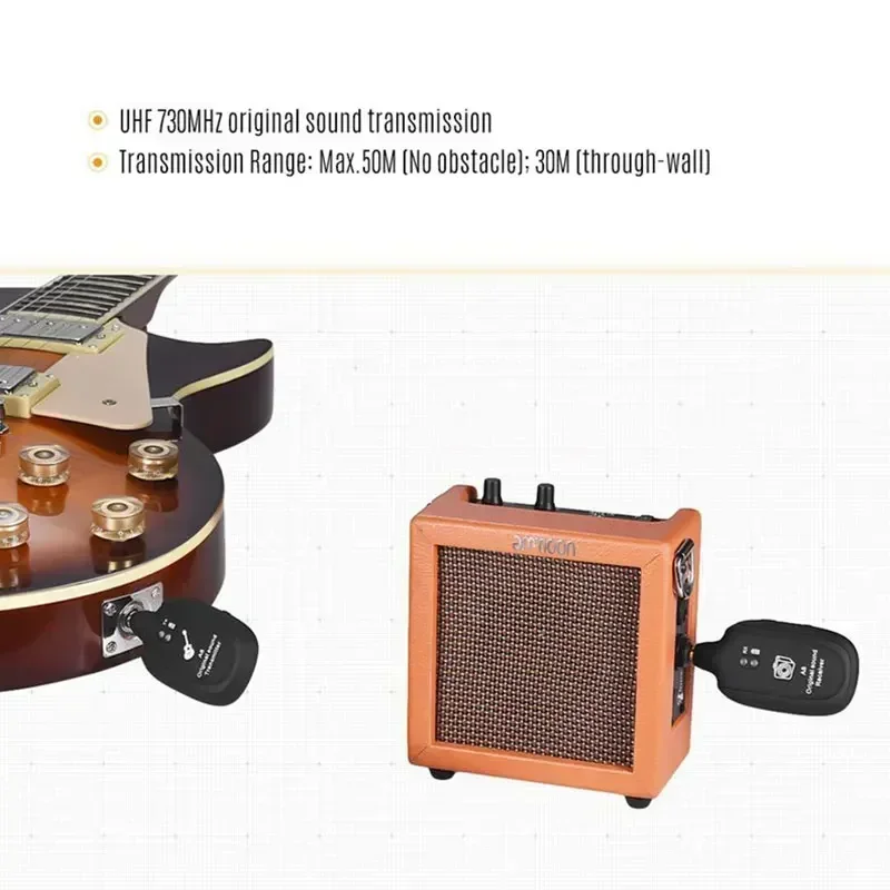 Guitar Transmitter Receiver UHF Wireless System Built in Battery 50M Original Sound Transmission Range For Guitar Bass