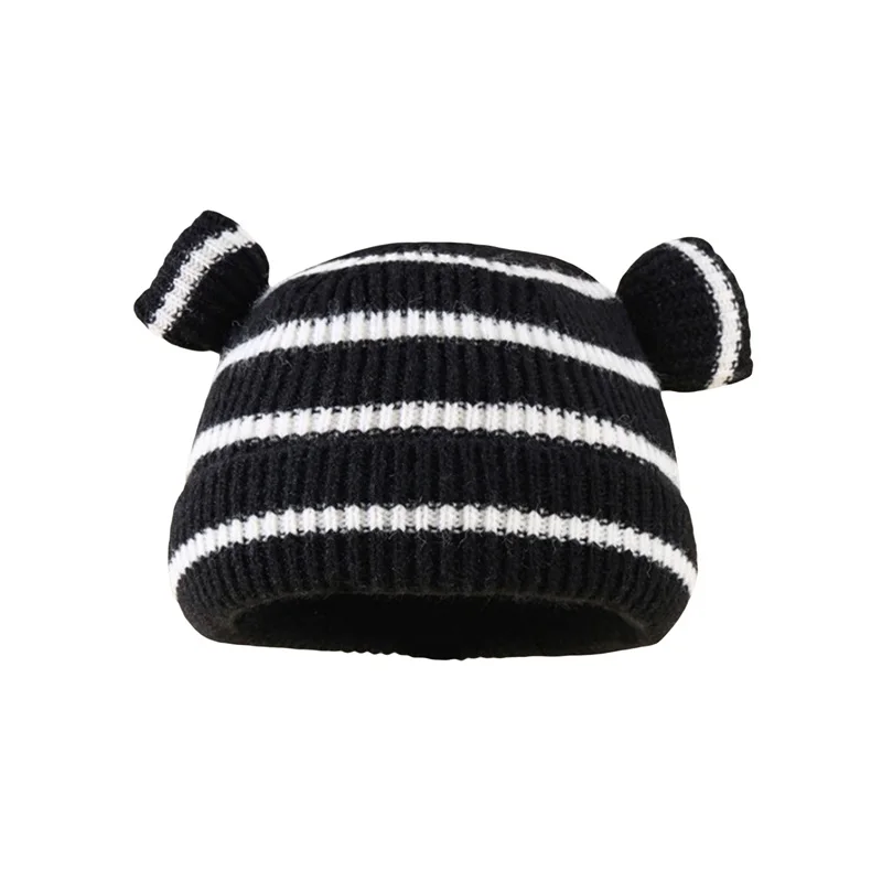 YILEEGOO Baby Striped Knit Plush Hat Toddler Newborn Winter Bear Ears Warm Beanie for Cold Weather