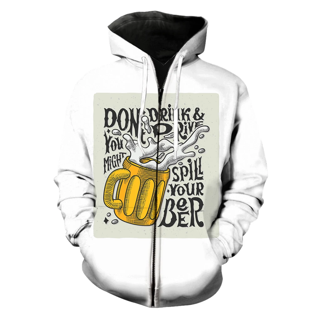 

Cartoon Beer Festival Men's Zipper Hoodie Fashion 3D Printed Tops Funny Oversized Casual Streetwear Harajuku Sweatshirts Teens