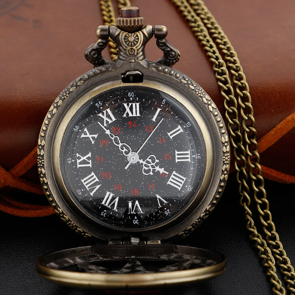 Magic Ruby Pentagram Quartz Pocket Watch Vintage Gentleman Style Series Necklace Pendant Clock Commemorative Gift