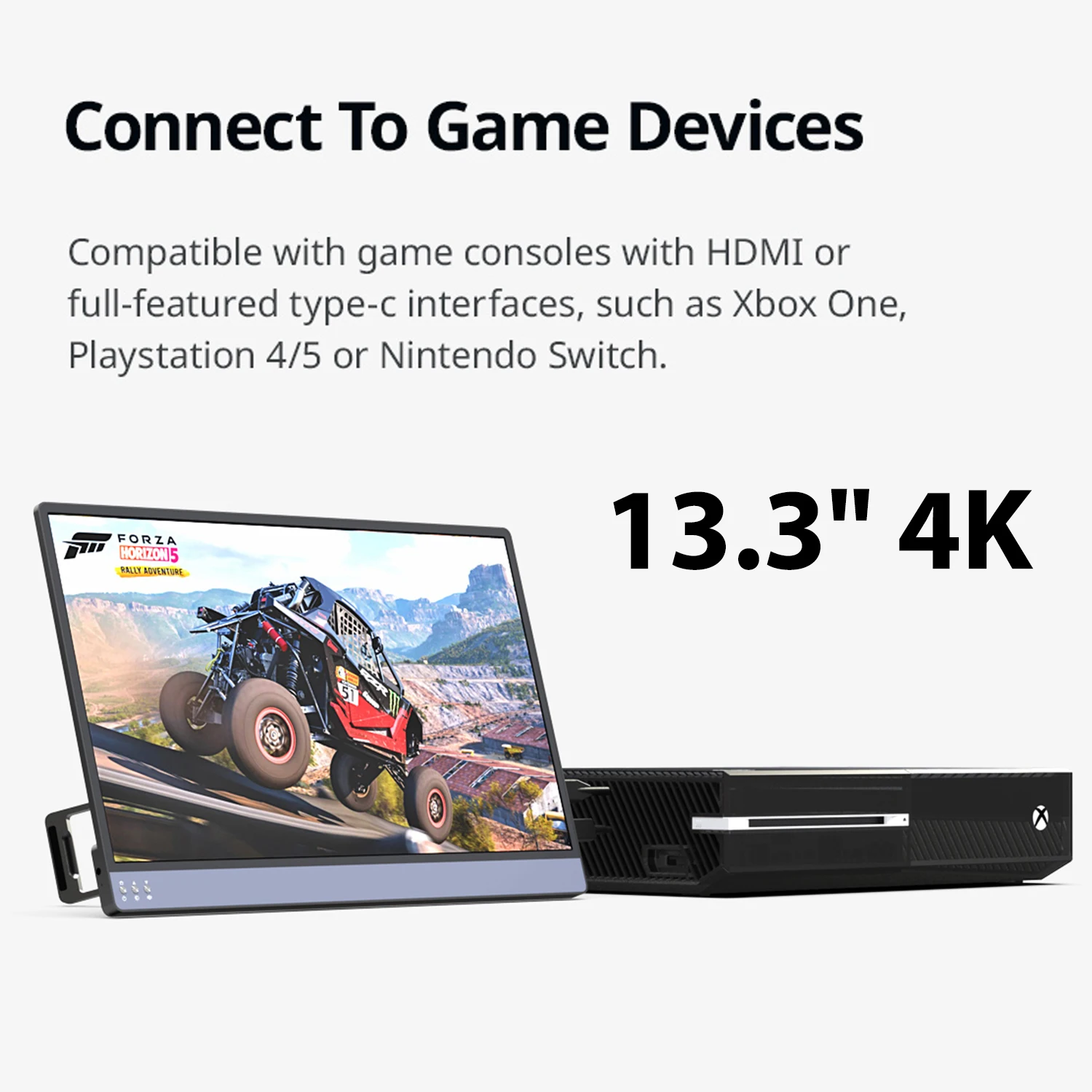 휴대용 사무실 모니터 화면, USB C타입 디스플레이, 노트북 스위치 PS5/4 Xbox 맥북 미니 PC용 접이식 스탠드 포함, 13.3 인치, 4K