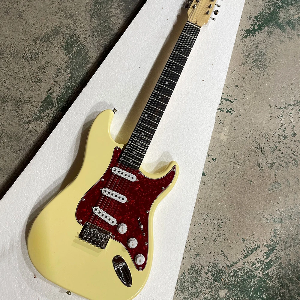 12 Strings Yellow Electric Guitar with Rosewood Fretboard 21 Frets