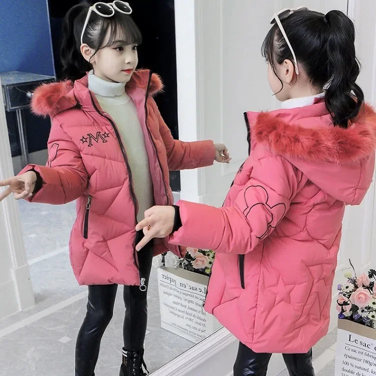 Girls Winter Jacket - Heavyweight Long Style Coat With Detachable Velvet Hood