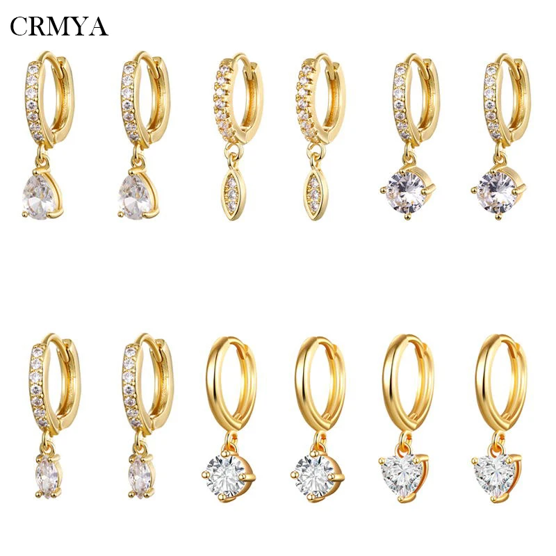 

CRMYA Silver Gold Plated Dangle Earrings for Women CZ Zircon Water Drop Earrings 2022 Women Jewelry Circle Ear Ring Wholesale