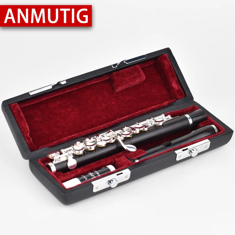 ANMUTIG C Key Ebony Piccolo Cupronickel Flute Silver Plated Key C16