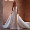 2024 Satin Wedding Dresses For Women 3D Flowers Sleeveless A-Line Bridal Gowns Simple Court Train Vestidos De Novias Customized 1