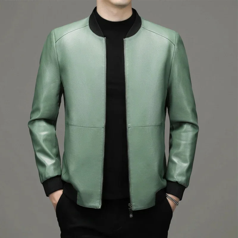 thumbnail image 1 of Nueva chaqueta de piel auténtica de otoño para hombre, con cuello de béisbol, de piel de oveja, abrigo corto y fino de Haining, 1 of 4