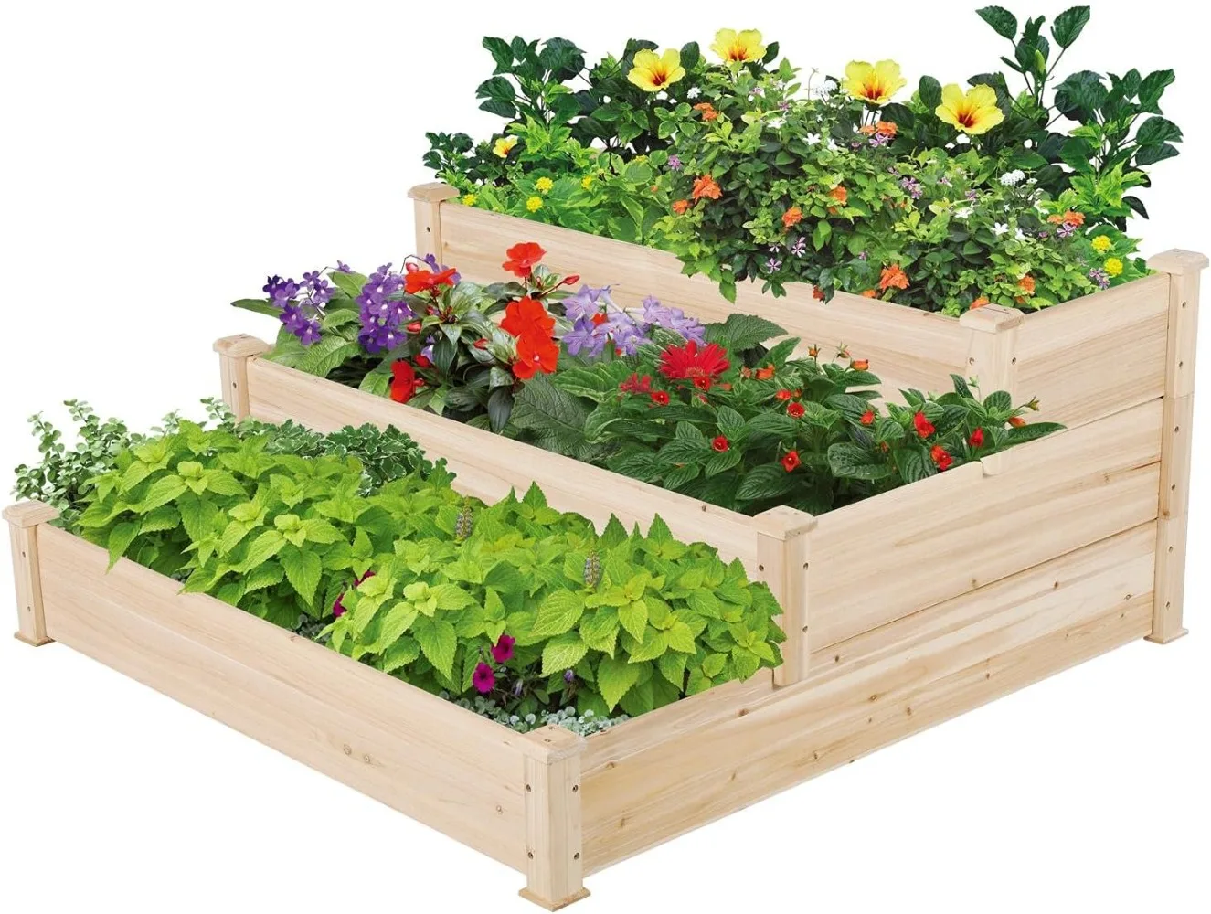 

Yaheetech 3 Tier 47 X 47 X 22in Raised Garden Bed Horticulture Outdoor Elevated Flower Box Tiered Garden Bed Wooden Vegetables