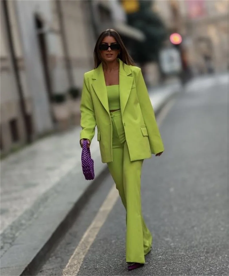 

3 Pcs Women Suits Sets Custom Made Bra Top+Blazer+Pants Fashion Streetwear Red Carpet Evening Prom Dress costume femme