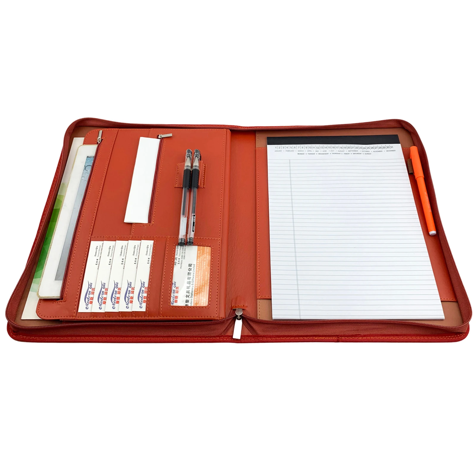 A4 PU Leather Portfolio Organizer Zippered Padfolio for Interview Resume Document Planner Agenda Schedule Tablet Sleeve Holder