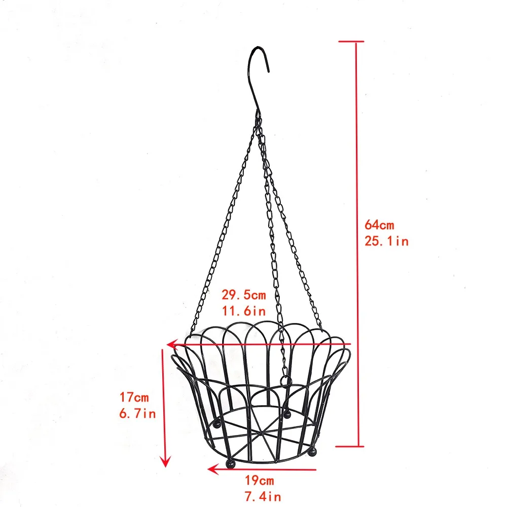 Hanging Plant Planter Baskets Liner Round Metal Wire Plant Holder With Chain Porch Decor Flower Pots