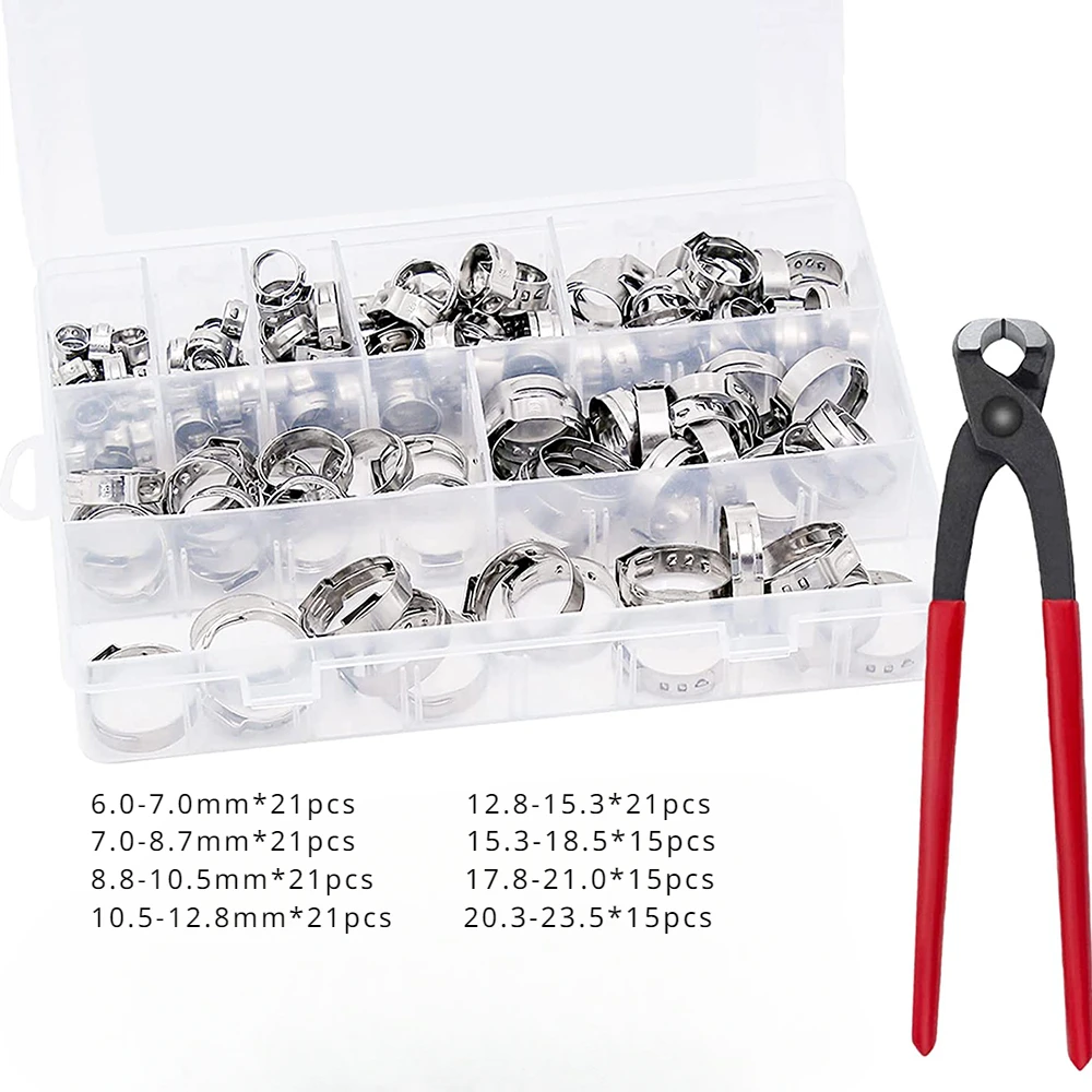 

150Pcs Hose Clamps Stainless Steel 6-23.5mm 1-Ear Stepless Clamp Worm Drive Fuel Water ++ 1PC Hose Clip Clamp Pliers