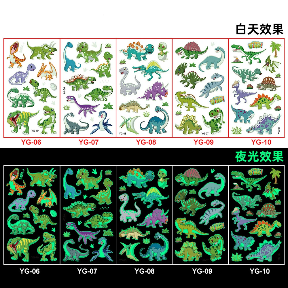 

5 Sheet Luminous Animal Tattoo Cartoon Decor Lion Giraffe Elephant Rabbit Body Sticker Disposable Waterproof Tatouage Temporaire