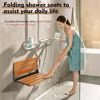 18" Teak Folding Shower Seat Wall Mounted,Fold Down Shower Bench for Shower Space Home Care Teak Wood Stool Aximum Load 380lb 2