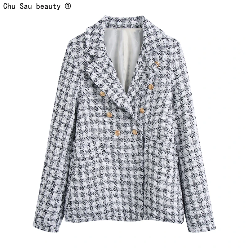 Женский шерстяной двубортный Блейзер Элегантный Повседневный с английским