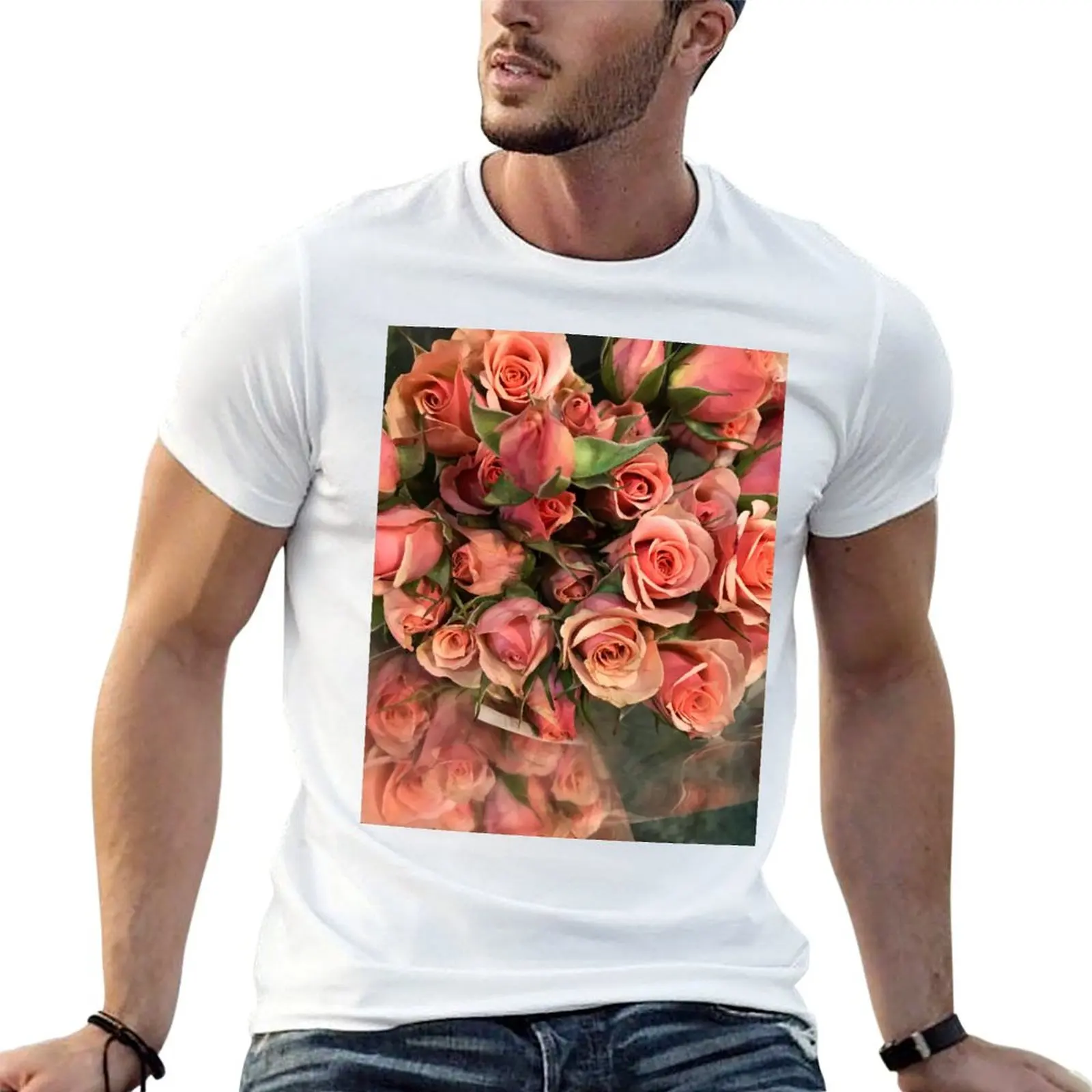 

Футболка с розами, Спортивные фанаты, корейская мода, мужские футболки, повседневные стильные