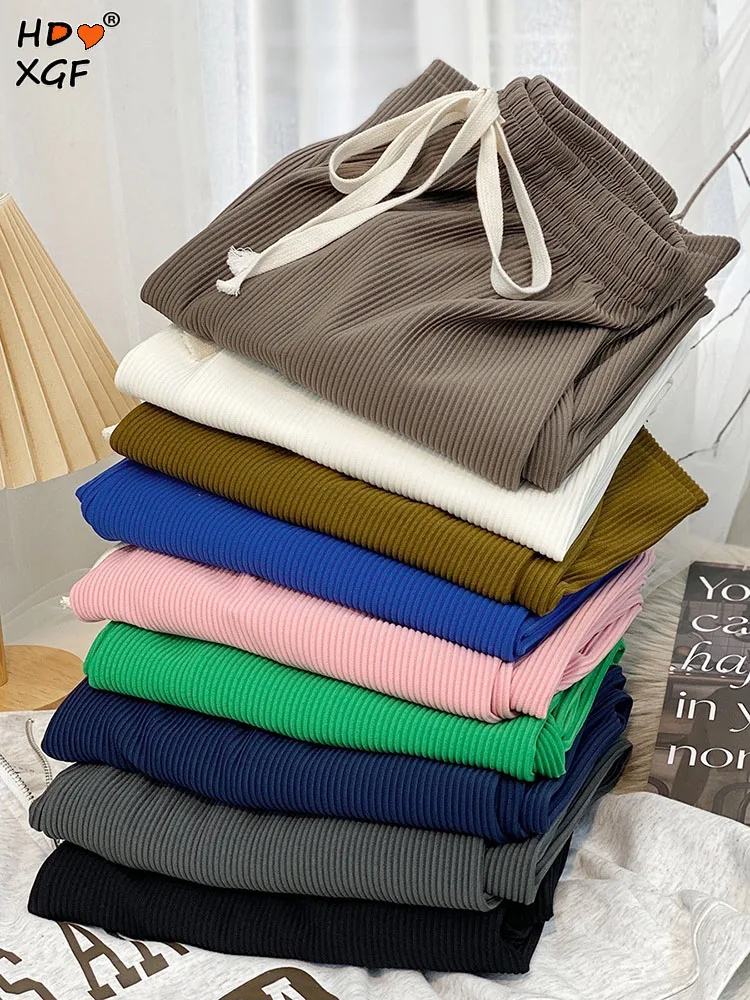 

Streetwear Drawstring Elastic High Waist Loose Straight Pants For Women Korean Fashion Candy Color Trousers Elegant Casual Pants