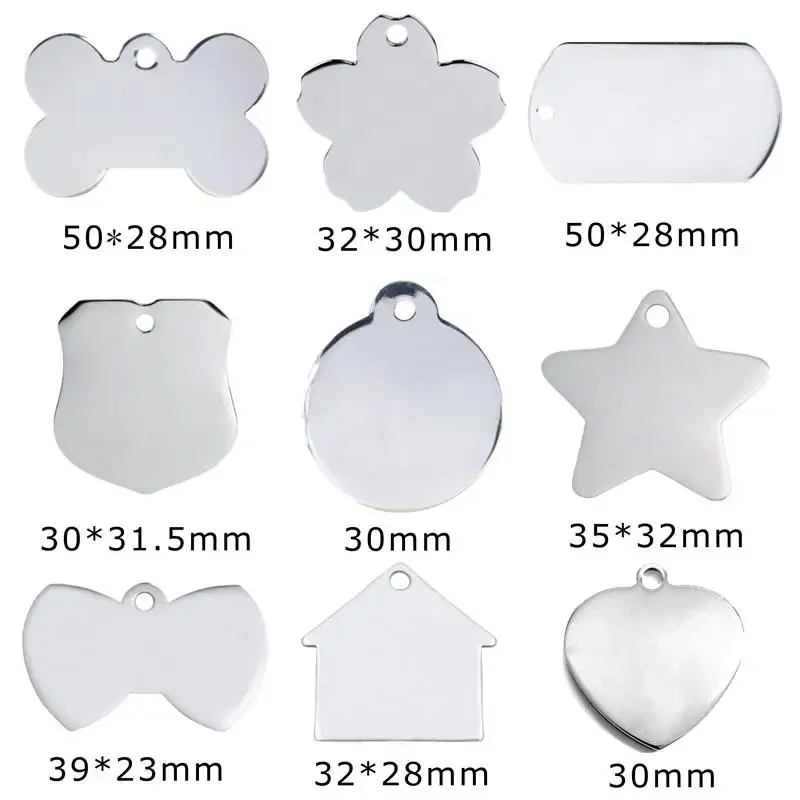 10pcs Stainless Steel Blank Dog Tags Personalized Blank Pet ID Tags for Puppy Cat, Size: 4X2.5X0.18CM, Silver