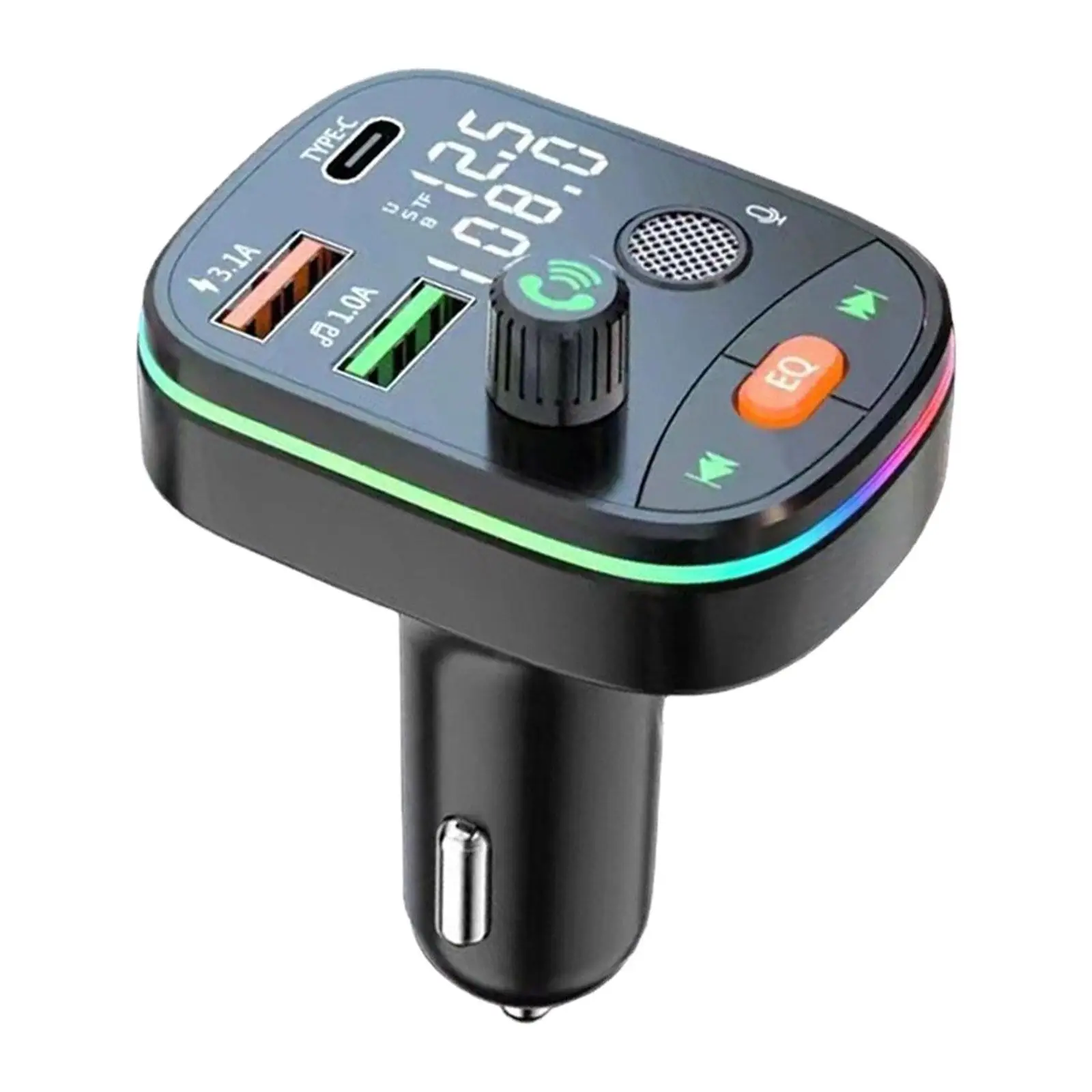 Bluetooth FM Transmitter Easy to Install Accessories Easy to Use Colorful Atmosphere Lights 80x57x42mm USB Disk Mic MP3 Player