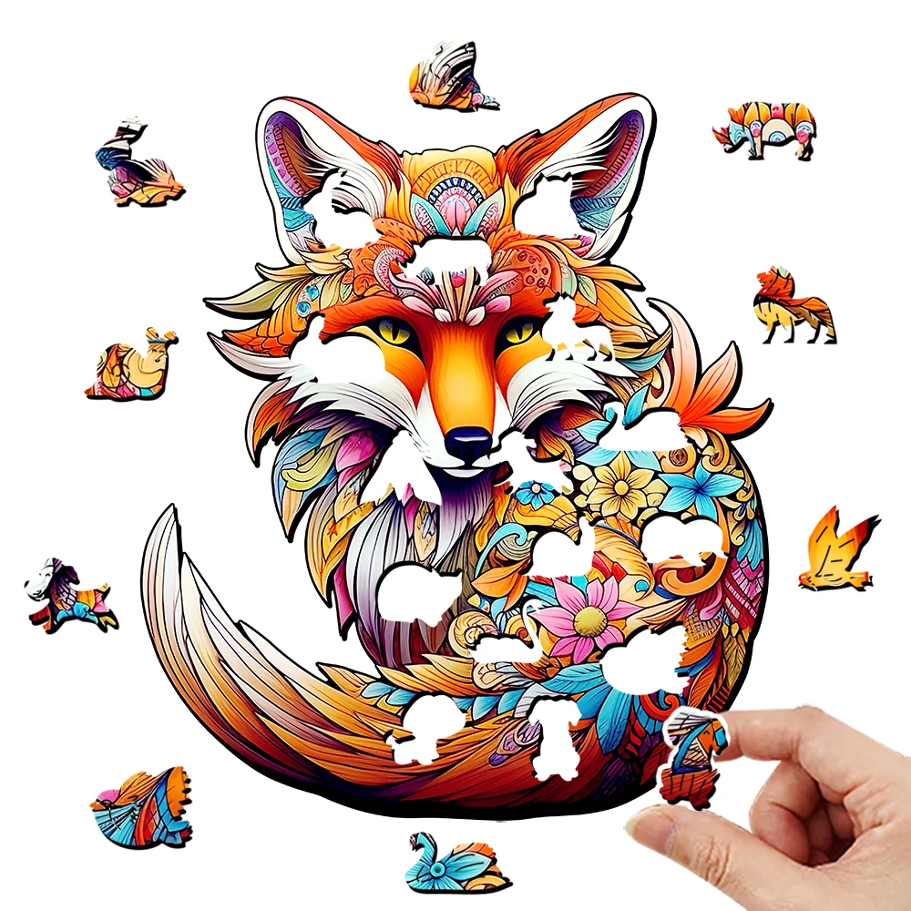 Wooden puzzle Fox Delicate Gift box Irregular shape puzzle Gratitude gift adult stress reduction family interactive toy jigsaw puzzles wooden jigsaw puzzles wooden puzzle toys