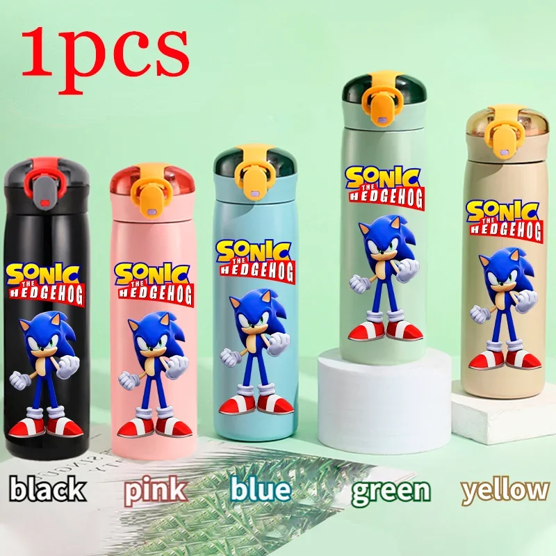 thumbnail image 1 of Vaso térmico para niños de Sonic The Hedgehog de 460 ml, vaso con pajita, botella de acero inoxidable portátil con puntos que rebotan, regalo para niños, 1 of 5